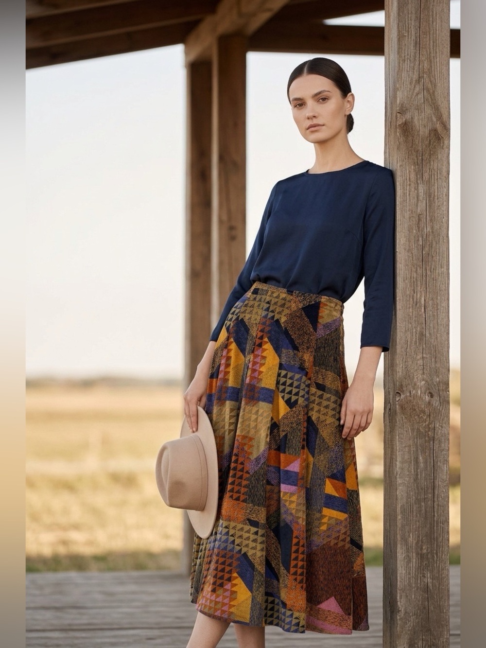 Vintage 80s CHACOK PEUL France Geometric A-Line Maxi Skirt T1 (US S)